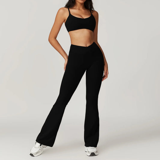Conjunto de Yoga Feminino 2 Peças – Top Cropped e Leggings Cintura Alta