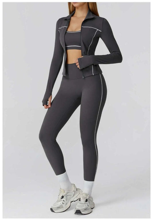 Conjunto Yoga Feminino 2 ou 3 Peças – Top, Legging e Manga Comprida