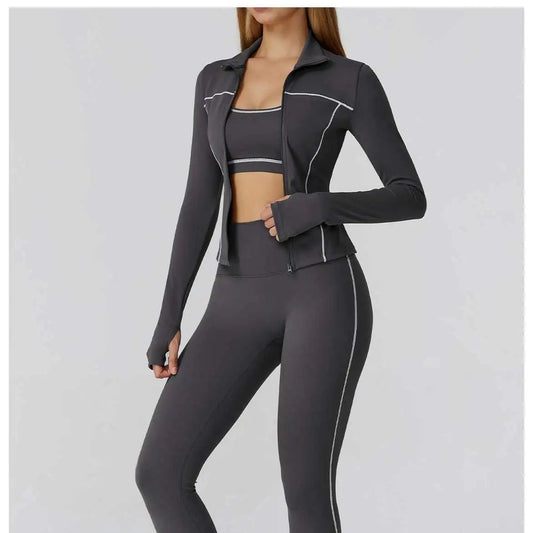 Conjunto Yoga Feminino 2 ou 3 Peças – Top, Legging e Manga Comprida