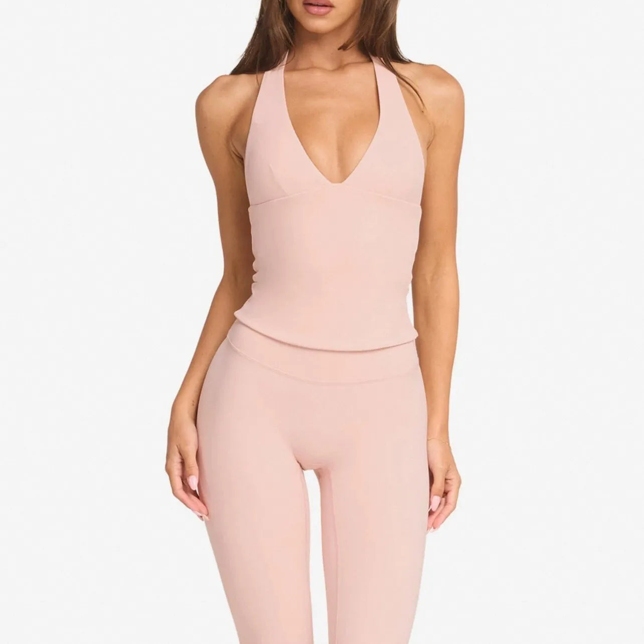 Top de Yoga Feminino com Alças ao Pescoço e Decote em V