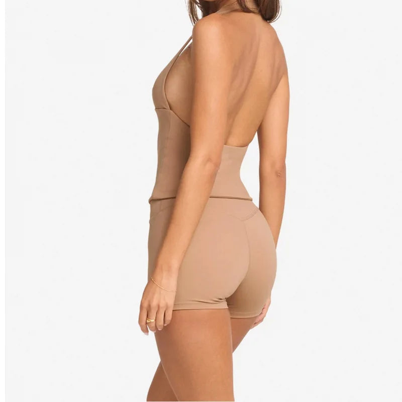 Top de Yoga Feminino com Alças ao Pescoço e Decote em V